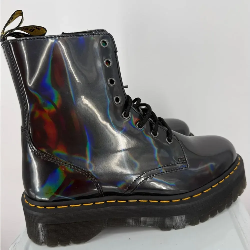 New Doc Dr. Martens Jadon Hologram Black Gray Leather Platform Boot Size Mens 11